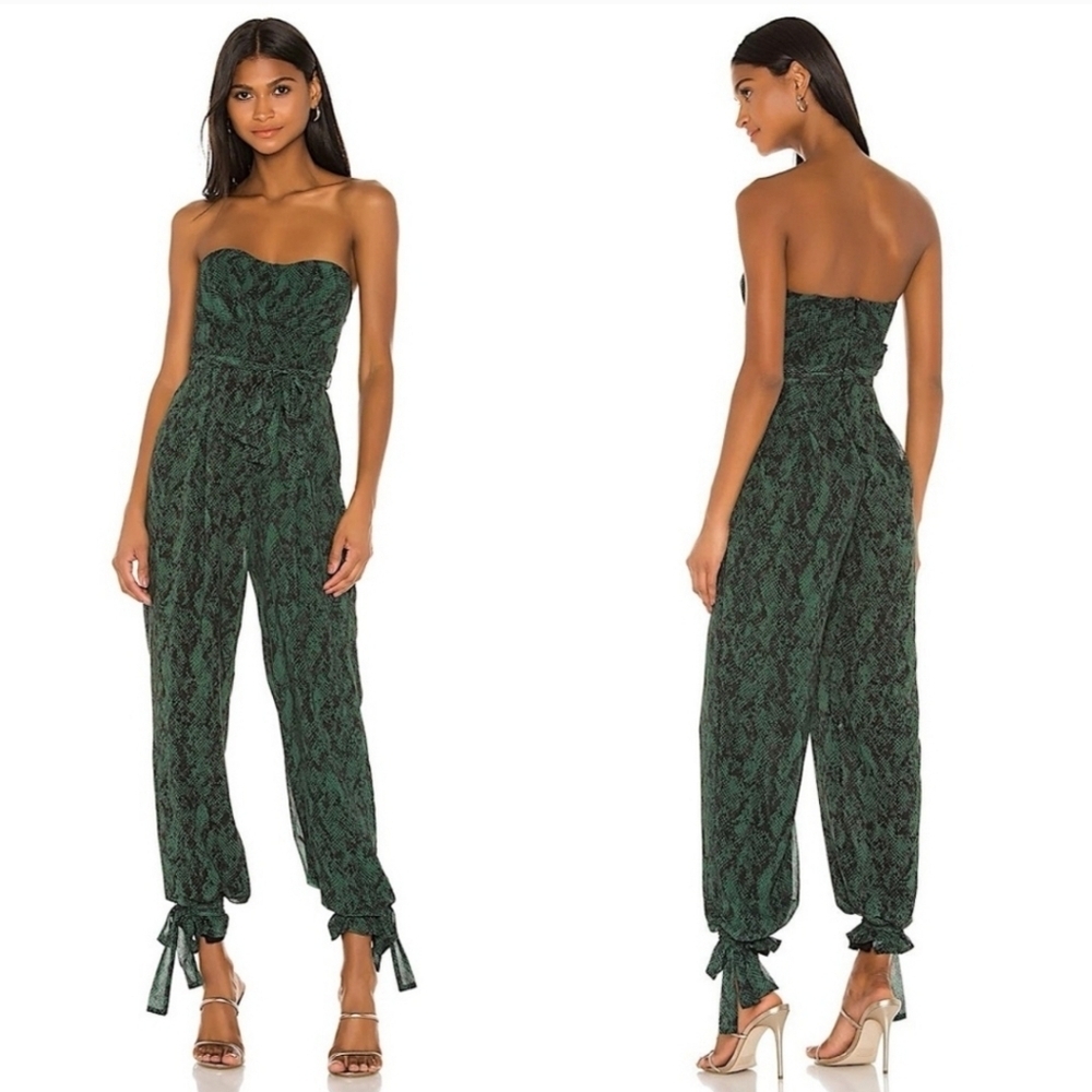 MICHAEL COSTELLO x REVOLVE Gwendolyn Jumpsuit Snakeskin Green Sz.S NWT